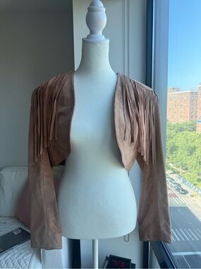 Isabel Marant Dusty Rose Suede Fringe Cropped Jacket